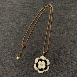 Black Enamel Flower Pendant Necklace